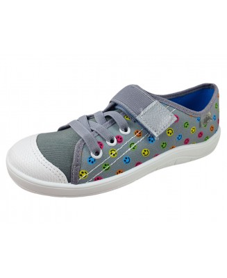 21-251Y165 TIM SZARE kolorowe emotki : półtrampki na rzep kapcie buciki obuwie dziecięce na rzep BEFADO  31-36