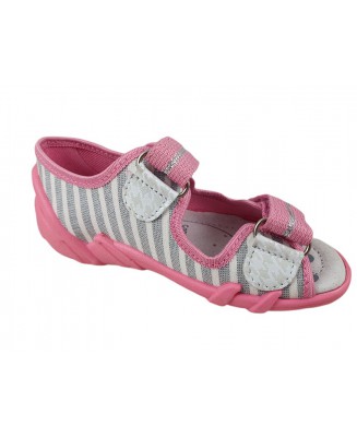 20-33-378P BIAŁY SREBRNE PASKI RÓŻ: WKŁADKI PROFILOWANE : sandałki, sandały profilaktyczne  kapcie obuwie dziecięce Renbut  26-3