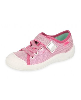 21-251Y197 TIM RÓŻOWE z brokatem : półtrampki na rzep kapcie buciki obuwie dziecięce na rzep BEFADO  31-36