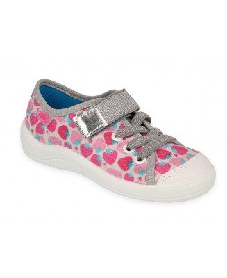 1-251X190 Tim SREBRNY RÓŻ TRUSKAWKI befado :: półtrampki dziewczęce na rzep i sznurówki gumki kapcie buciki obuwie dziecięce but